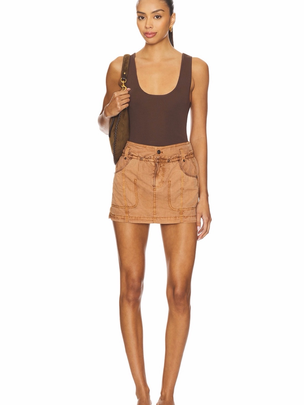 Free People Rustic Brown Button-Detail Skirt
